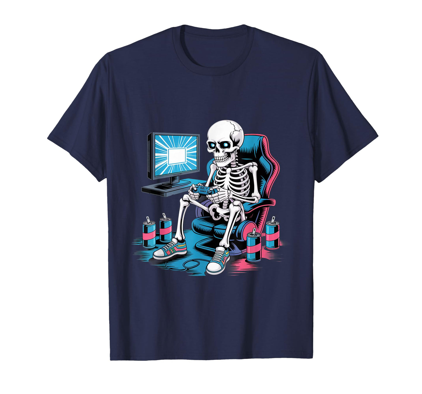 Funny Gamer Skeleton Gaming Chair Video Game Energy Drink T-Shirt
