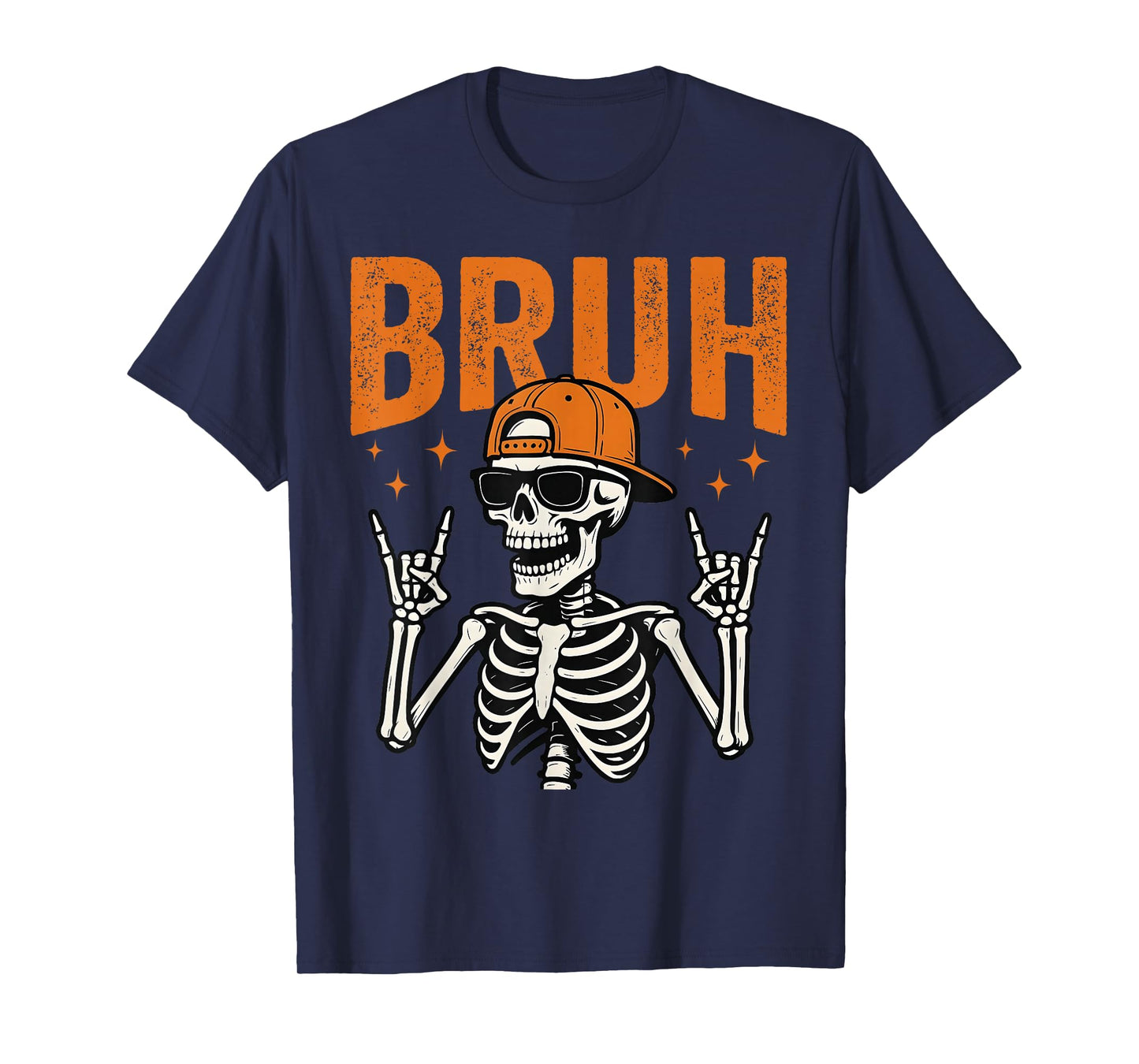 Bruh Punk Rock Skeleton Cool Rocker Halloween Men Teens Kids T-Shirt