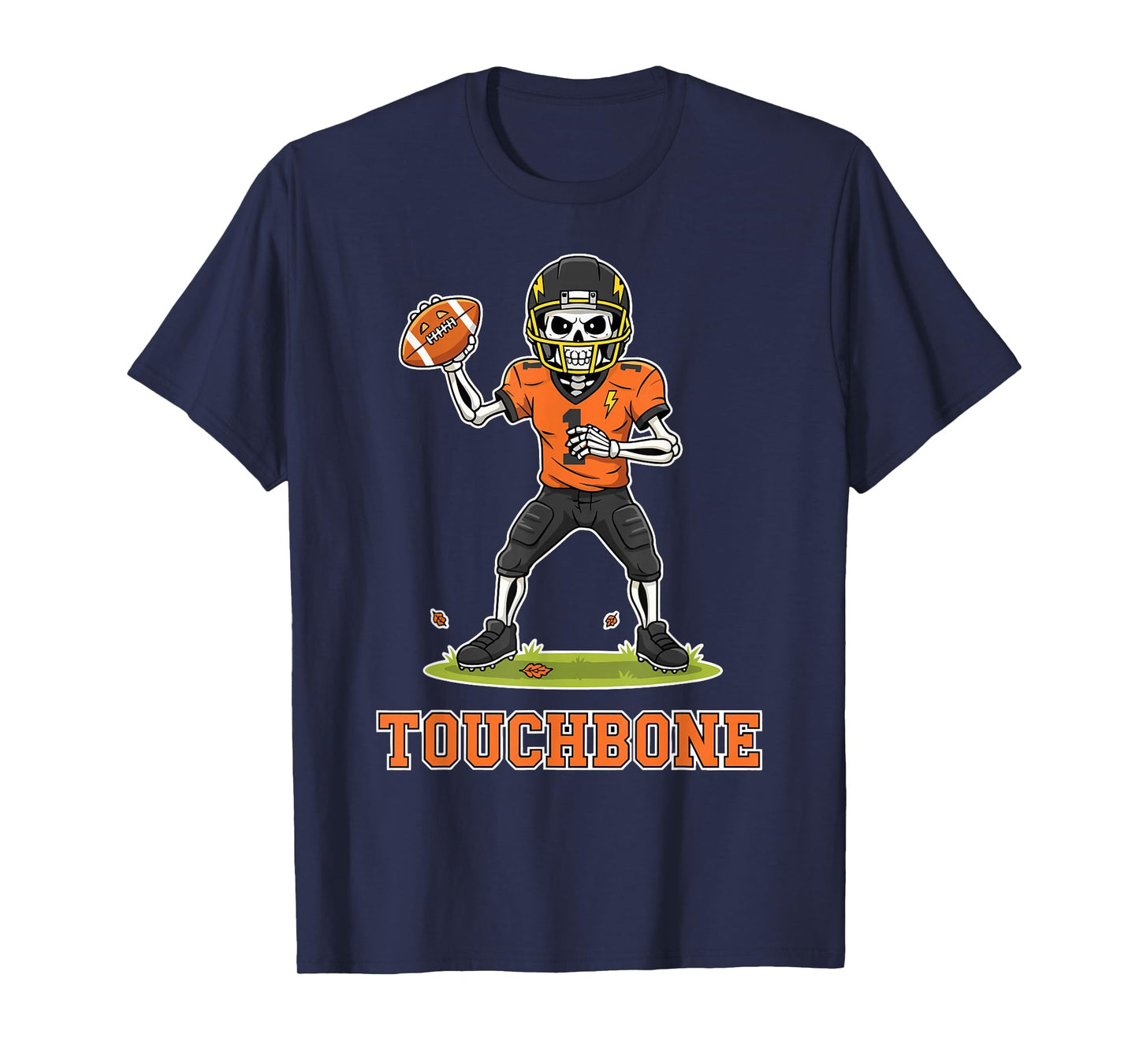 Touchbone Skeleton Quarterback Halloween Football Pun T-Shirt