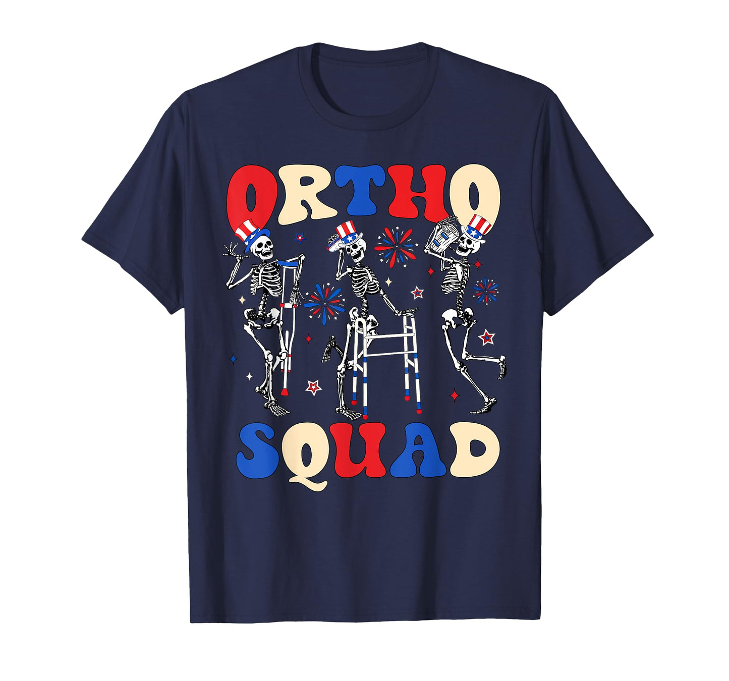 Retro Ortho Squad Dancing Skeleton Orthopedic 4th Of July T-Shirt