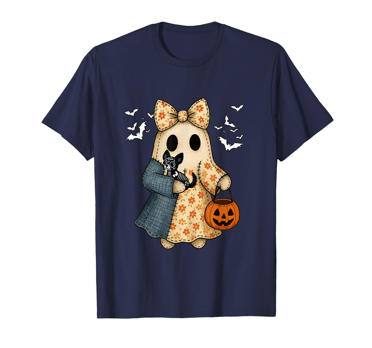 Boo Bow Tie Hugging Chihuahua Cosplay Skeleton Halloween T-Shirt
