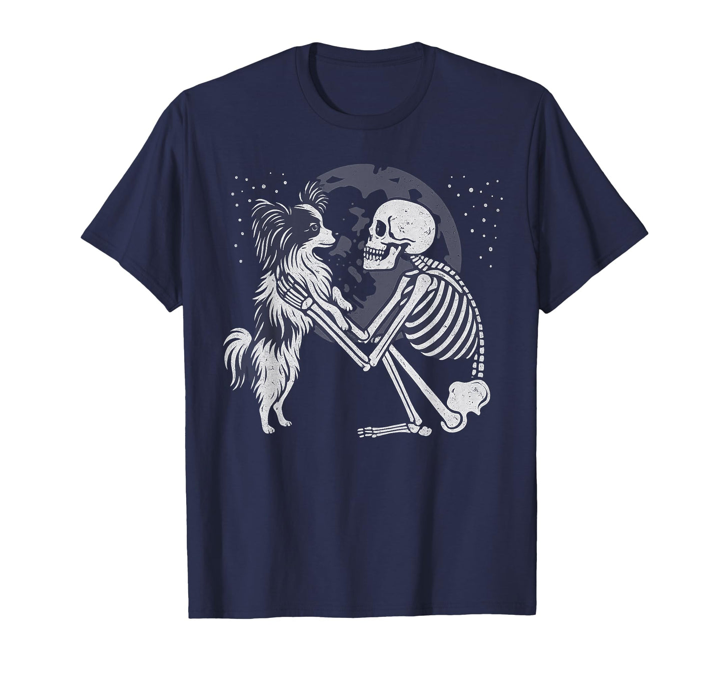 Papillon Dog Skeleton Moon Halloween Dog Lover T-Shirt