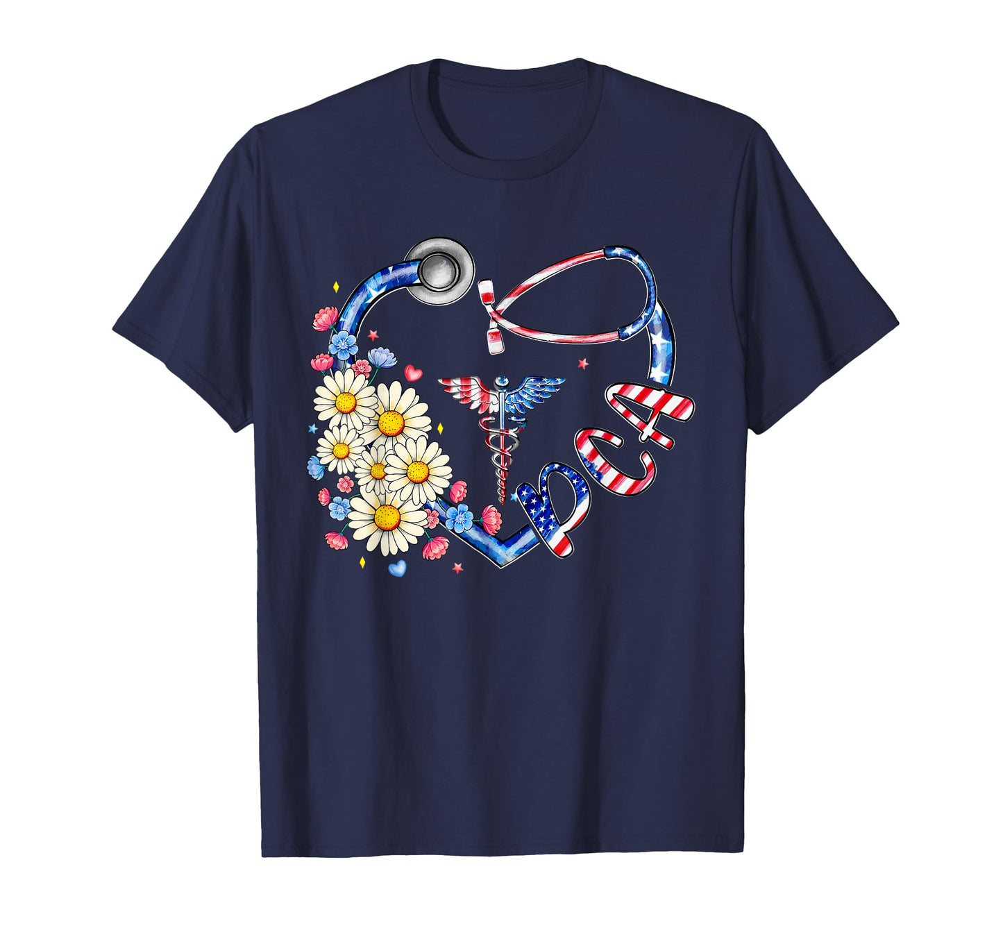 Patient Care Assistant PCA 4th Of July American Flag Heart T-Shirt