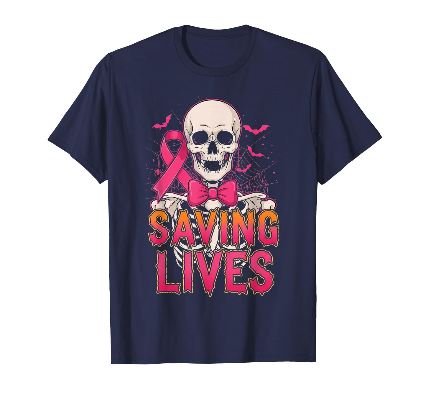 Halloween Cancer Awareness in October We Wear Pink Skeleton T-Shirt