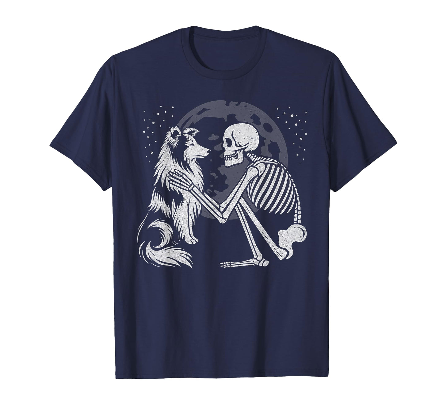 Shetland Sheepdog Skeleton Moon Halloween Dog Lover T-Shirt