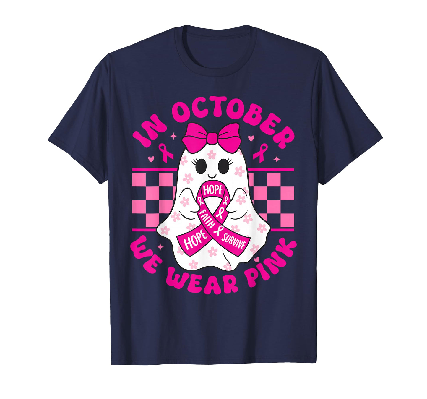 Spooky Halloween Ghost Pink Breast Cancer Awareness 2025 T-Shirt