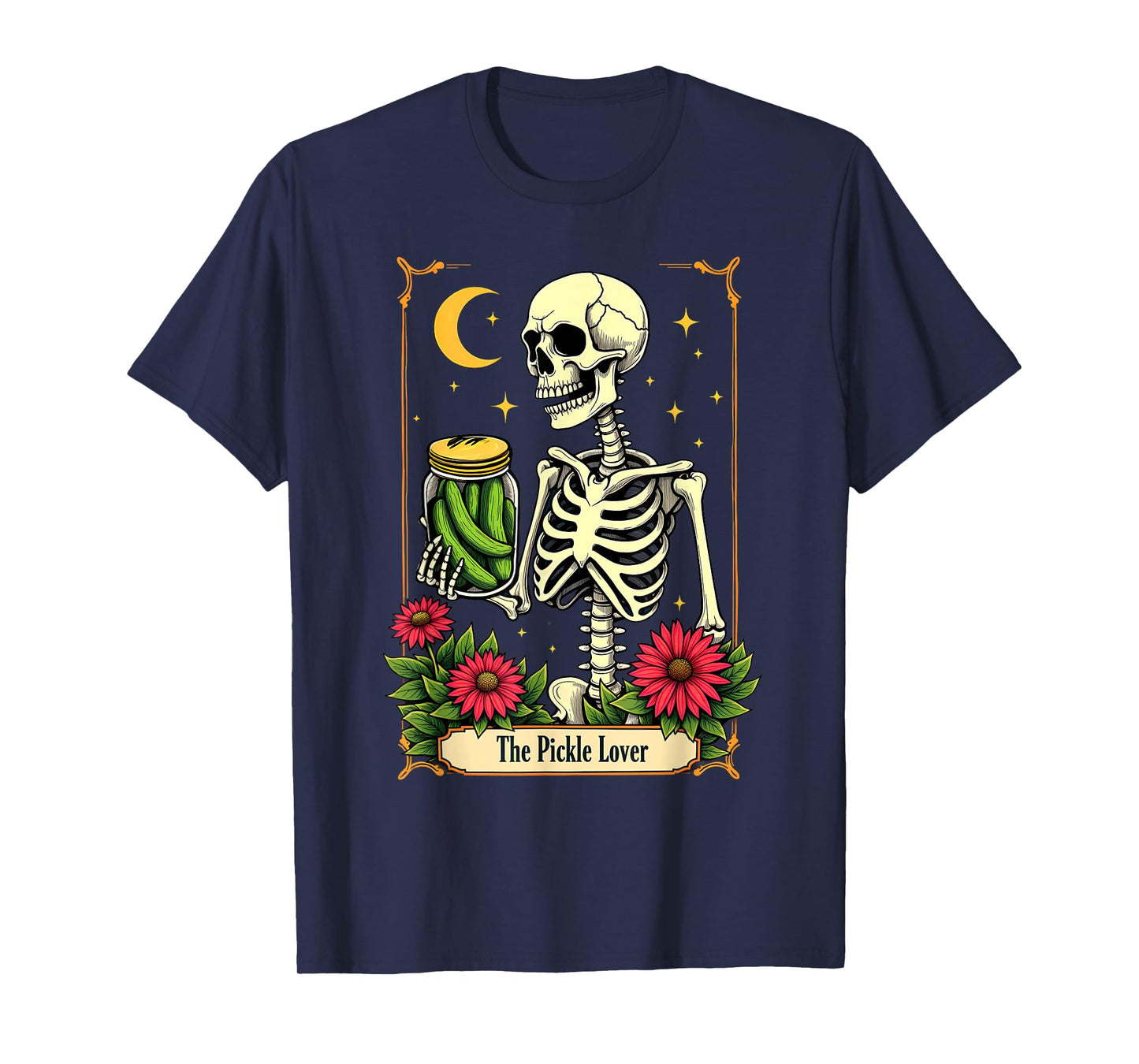 Gothic Tarot Card The Pickle Lover Skeleton Halloween T-Shirt