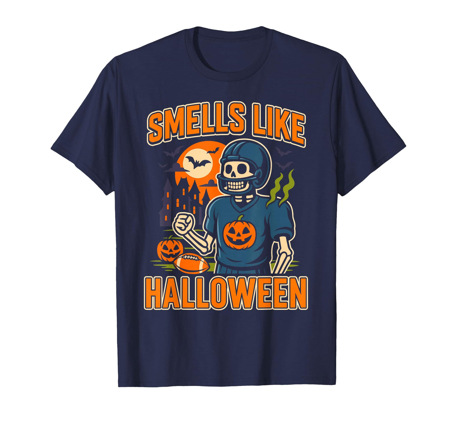 Skeleton Football Stinky Halloween Smells Like Halloween T-Shirt