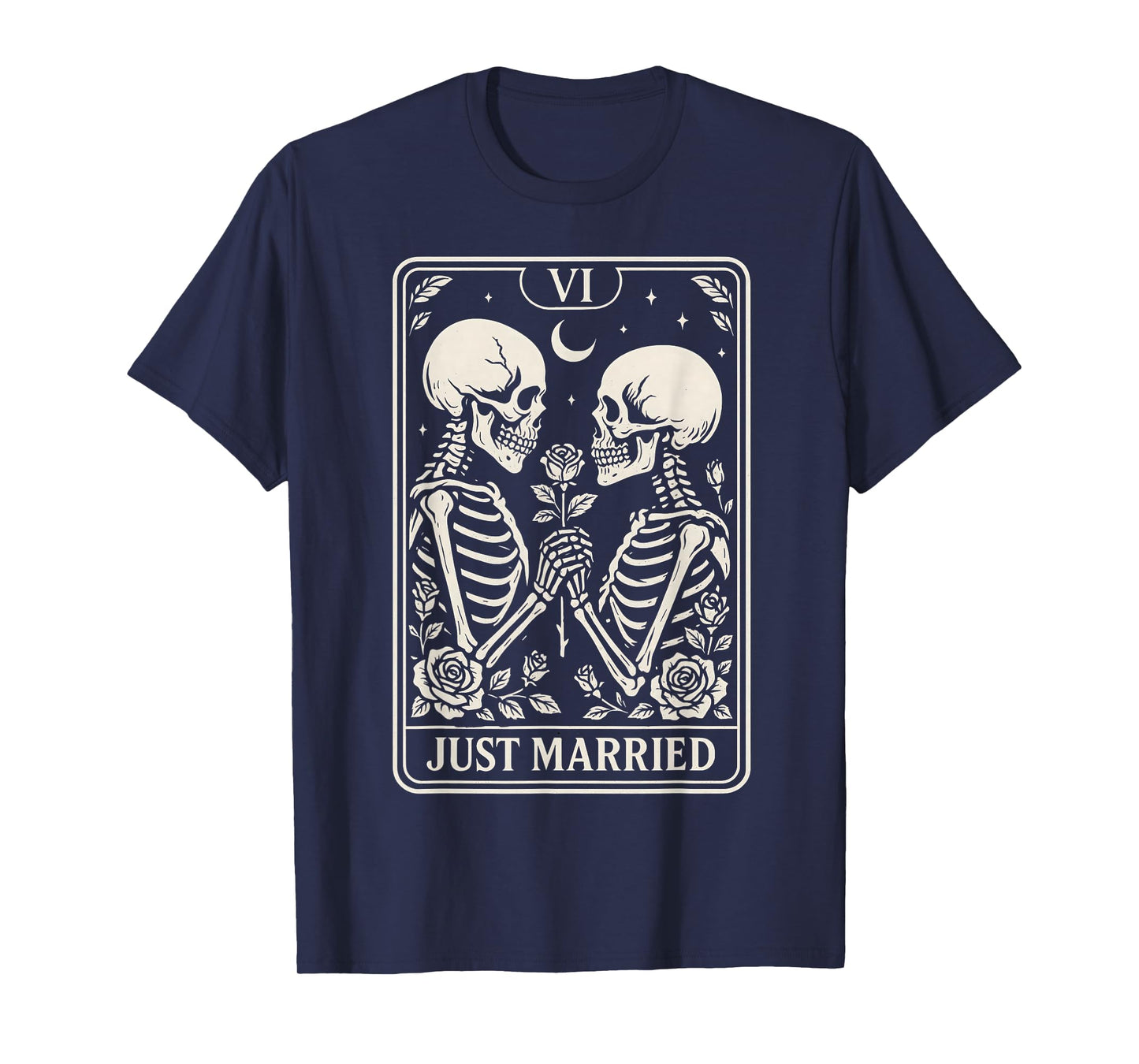 Just Married Skeleton Couples Gothic Wedding Bride Groom T-Shirt