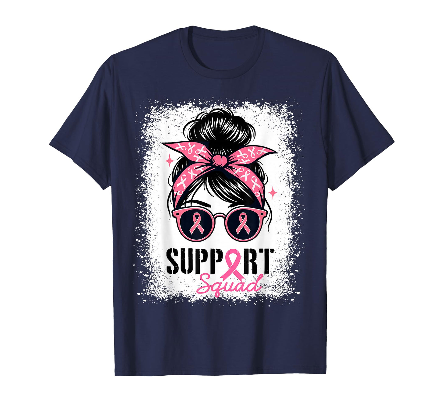 Support Squad Messy Bun Pink Warrior Breast Cancer Awareness T-Shirt
