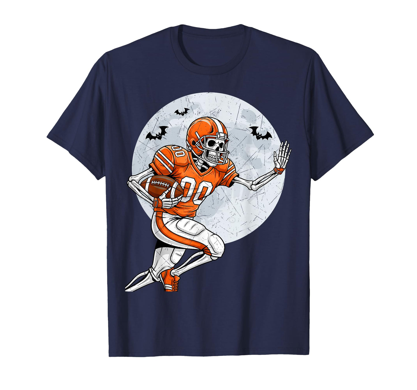 Skeleton Football Running Back Player Halloween Moon Sports T-Shirt