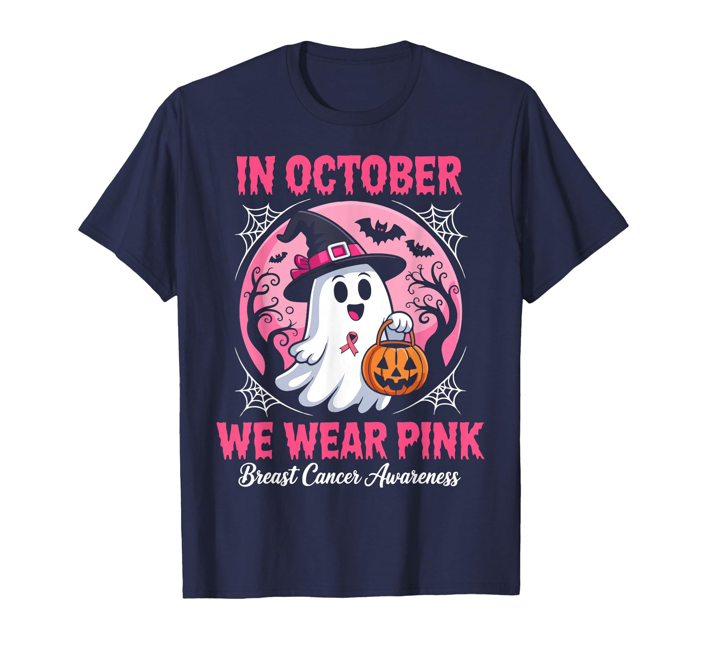 in October We Wear Pink Halloween Breast Cancer Awareness T-Shirt