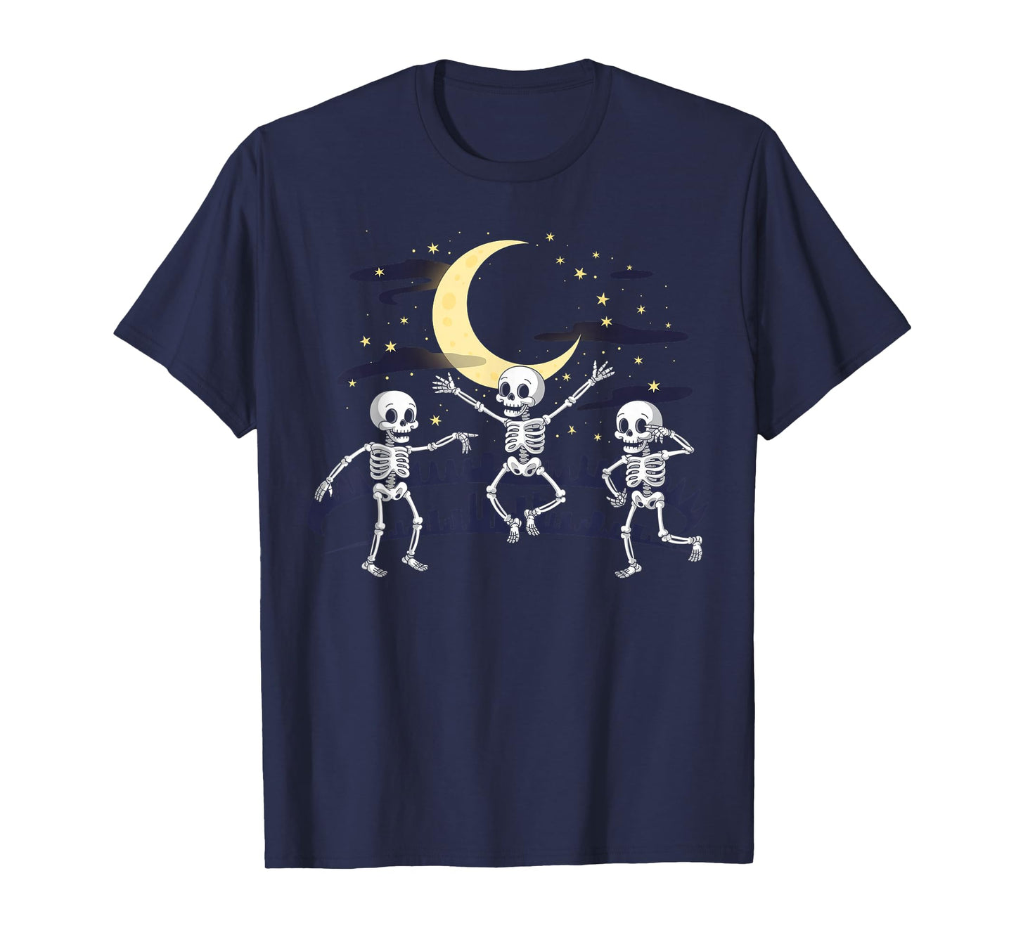 Three Spooky Skeletons Dancing Moonlight T-Shirt