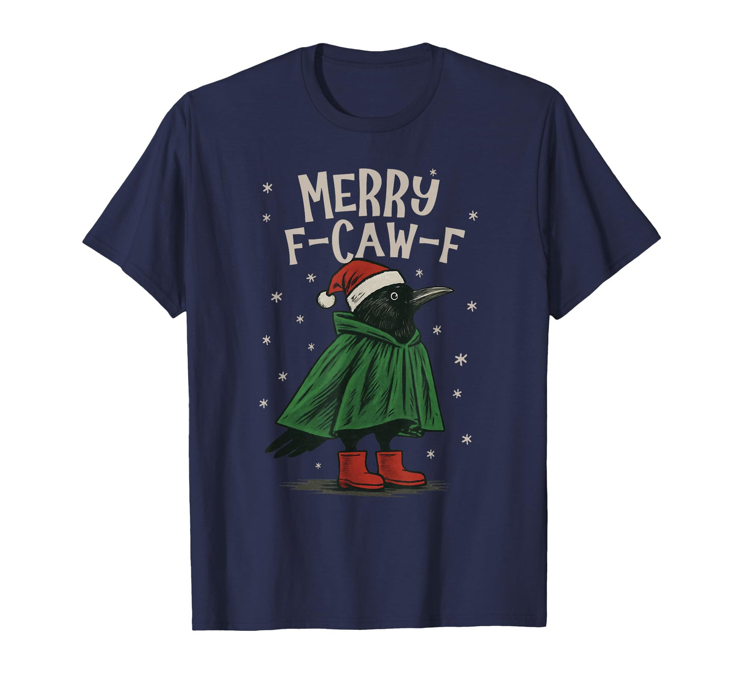 Funny Santa Raven Crow Merry F-Caw-F Merry Christmas Season T-Shirt