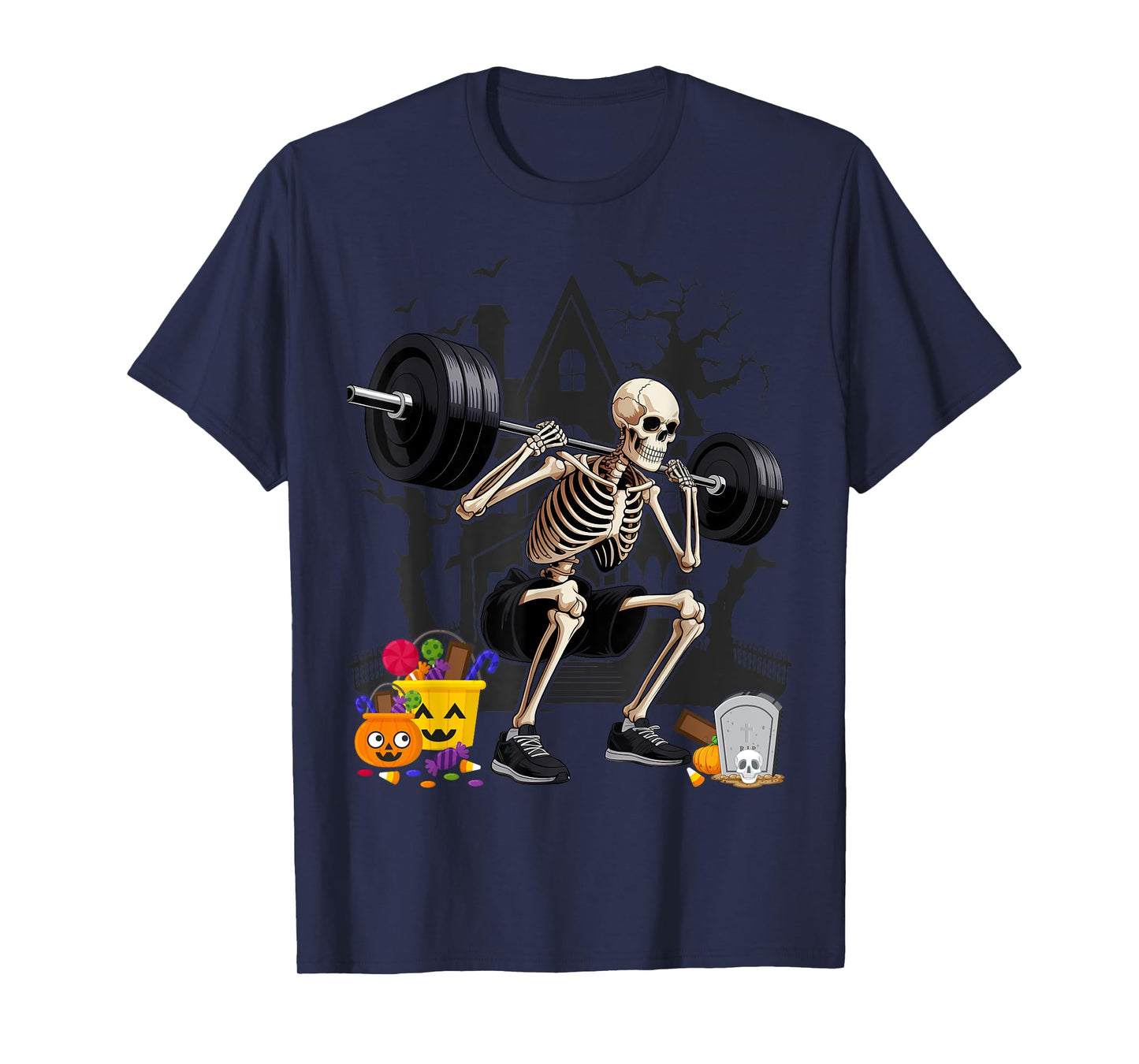 Skeleton Lifting Halloween Costume Fitness Gym Workout T-Shirt