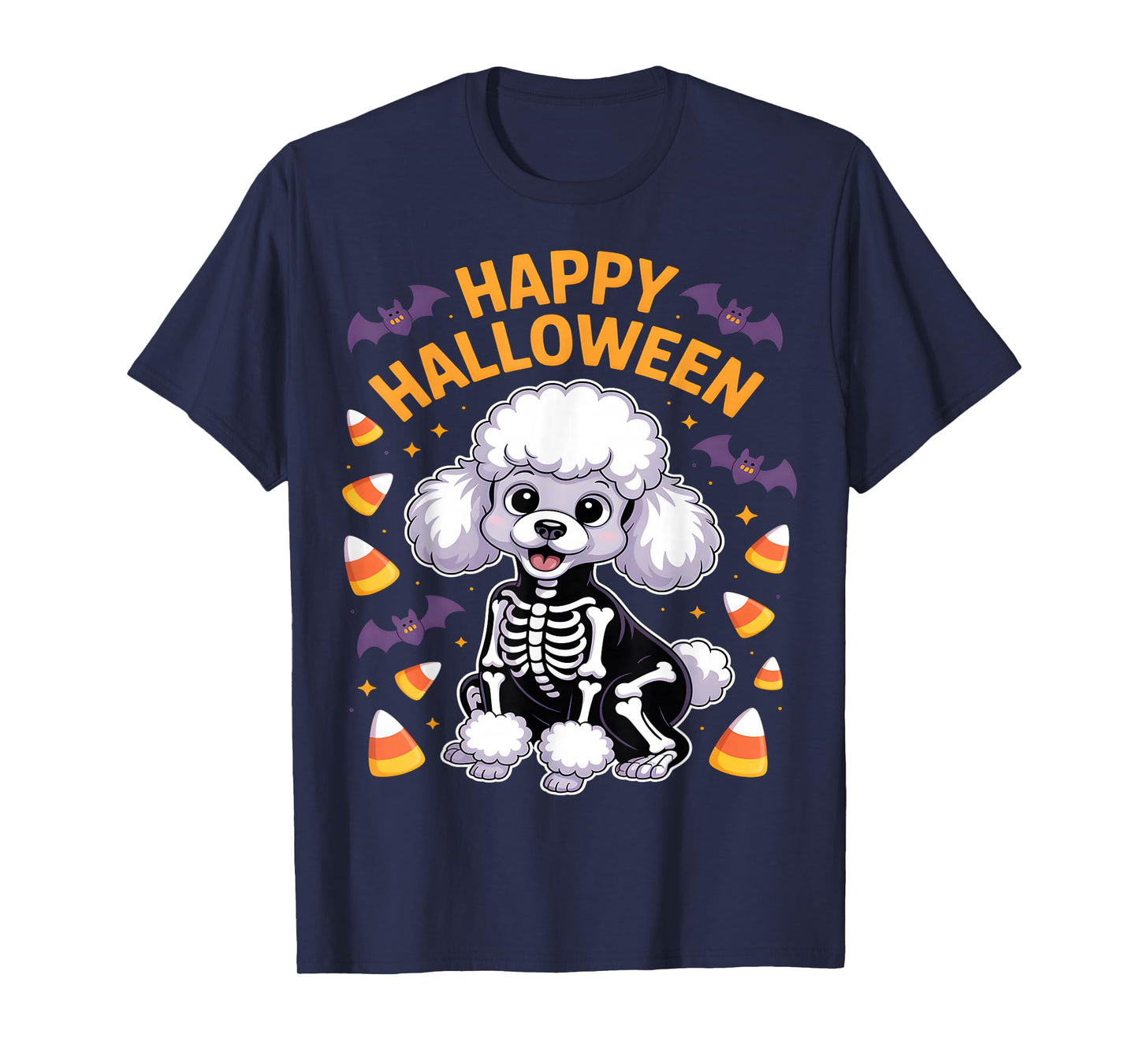 Poodle Skeleton Happy Halloween T-Shirt