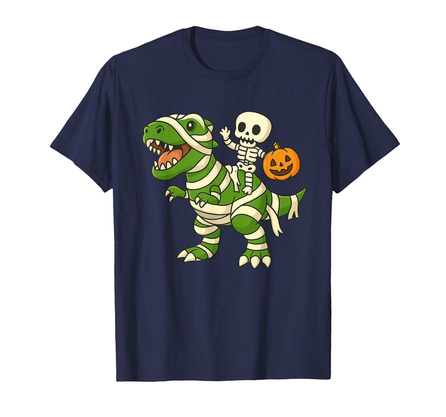 Skeleton Riding Mummy Dinosaur T rex Halloween Funny Gamer T-Shirt