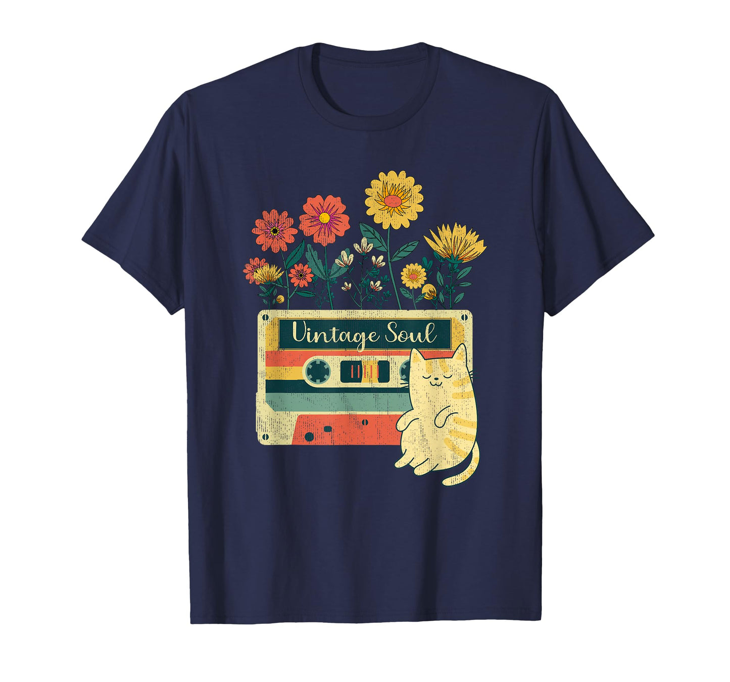 Vintage Cat Shirt for women - Retro Soul Flowers Wildflower T-Shirt