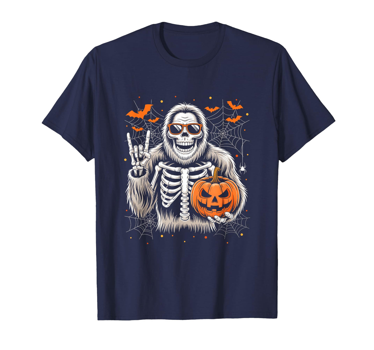 Spooky Bigfoot Skeleton Halloween Costume Pumpkin Boys Mens T-Shirt