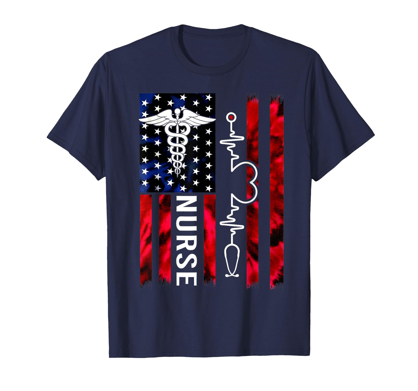 Cute Nurse USA Flag Stethoscope Heartbeat American Nurse Fun T-Shirt