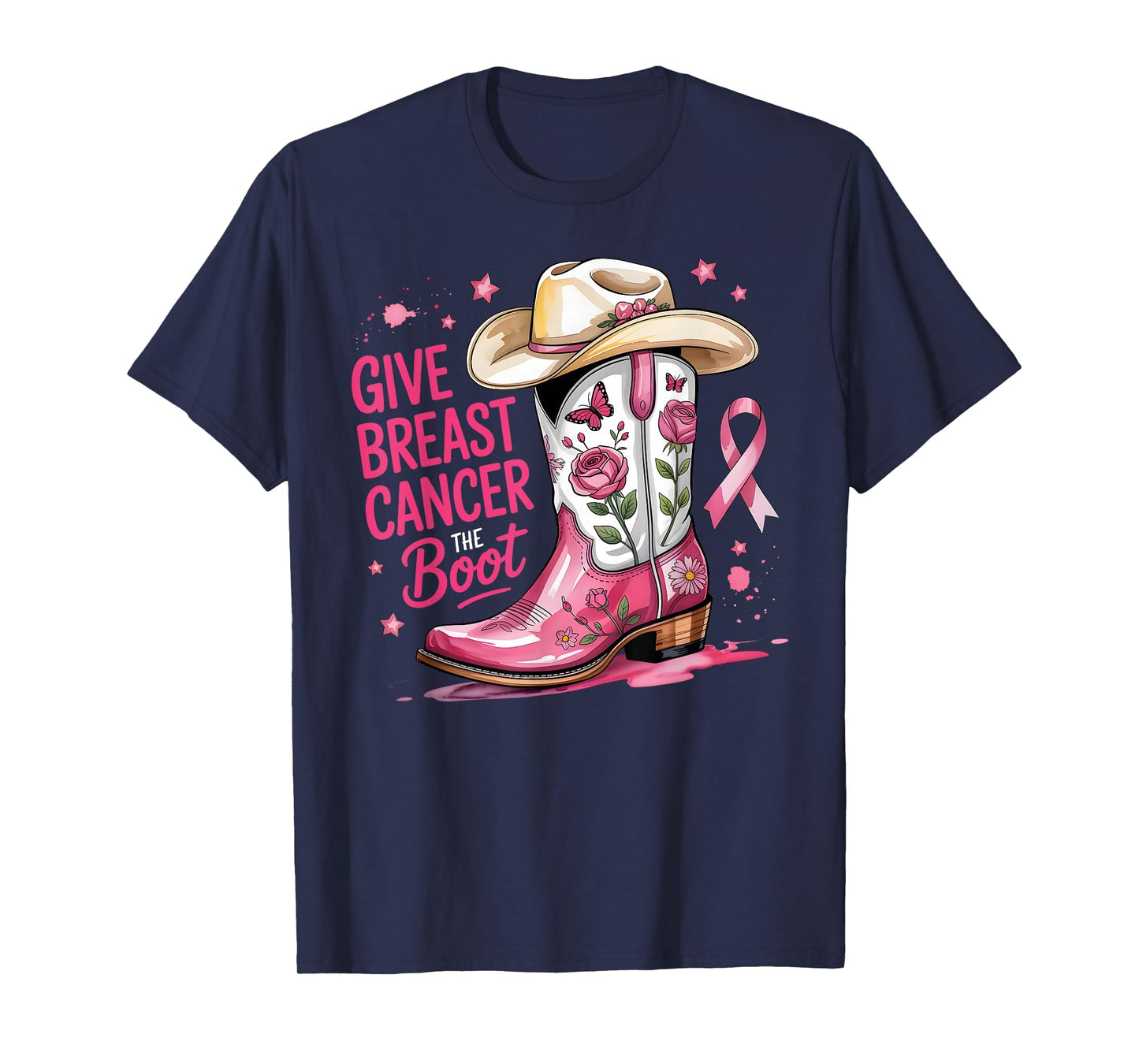 Give Breast Cancer The Boot Breast Cancer Pink Ribbon Women T-Shirt