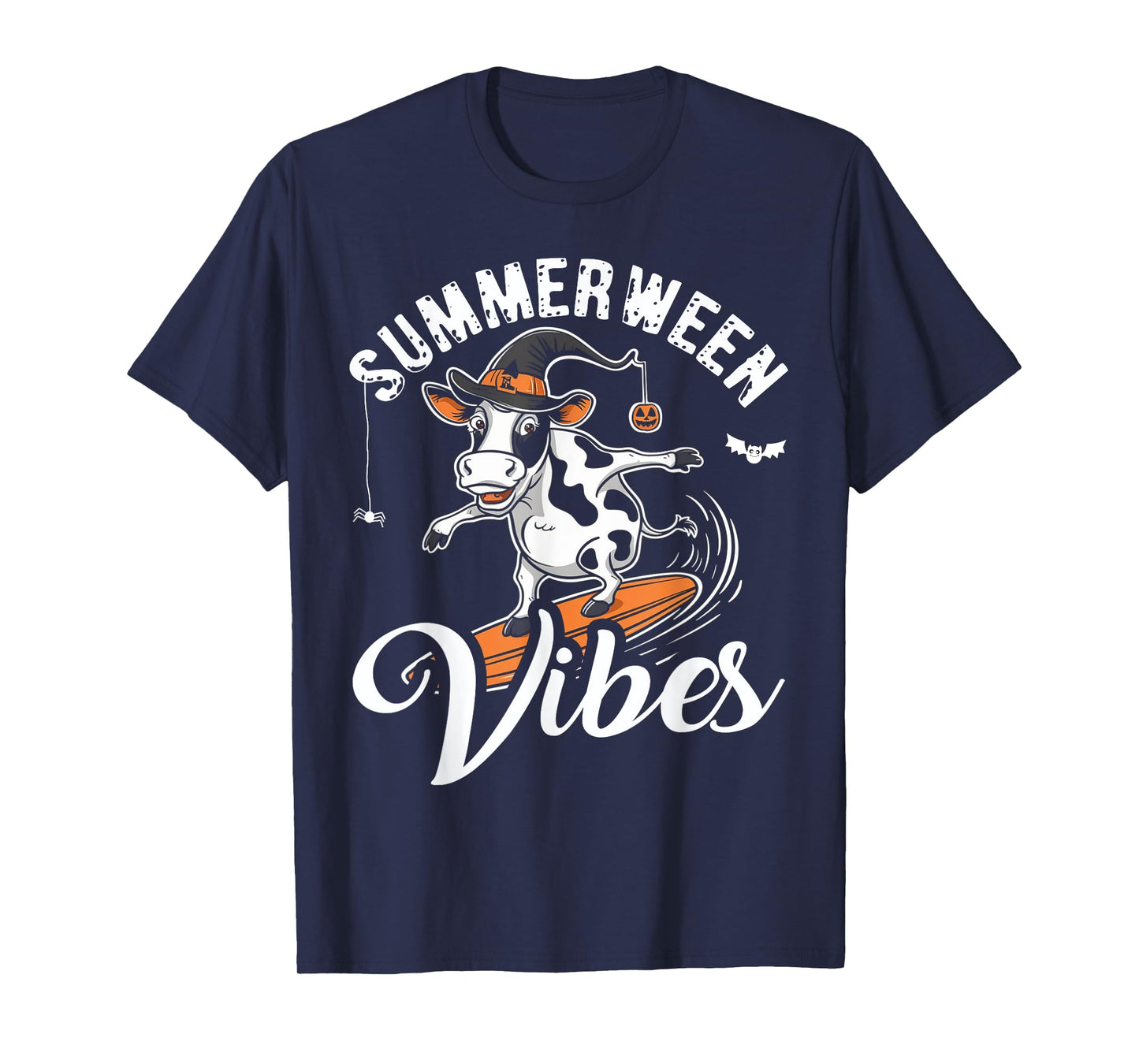 Summerween Vibes Funny Cow Surfing Summer Halloween Vacation T-Shirt