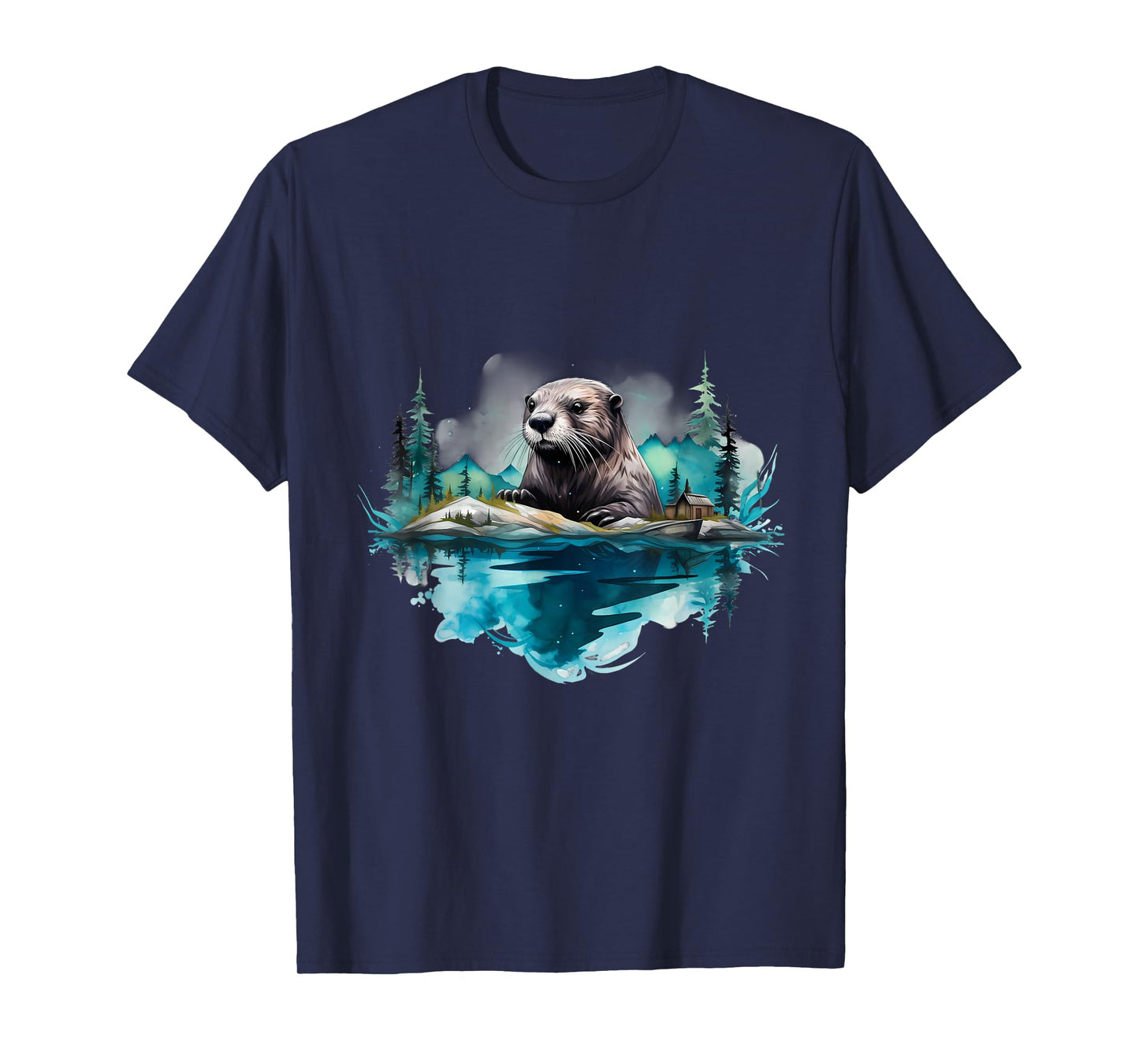 Otter Landscape Wildlife Nature Forest Artwork Motif T-Shirt
