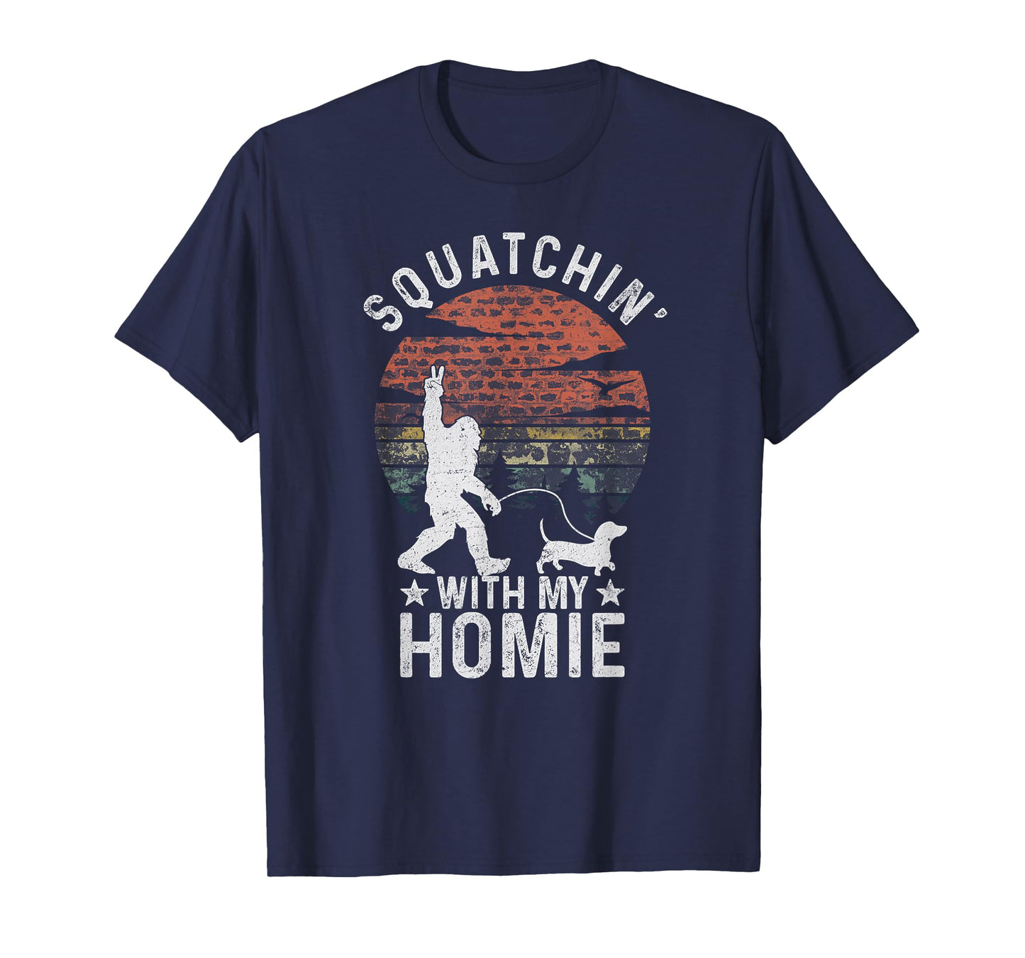 Funny Bigfoot Walking Weiner Dog Clothing Bigfoot Walking Dachshund Tee Sasquatch Wiener Dog Lover T-Shirt
