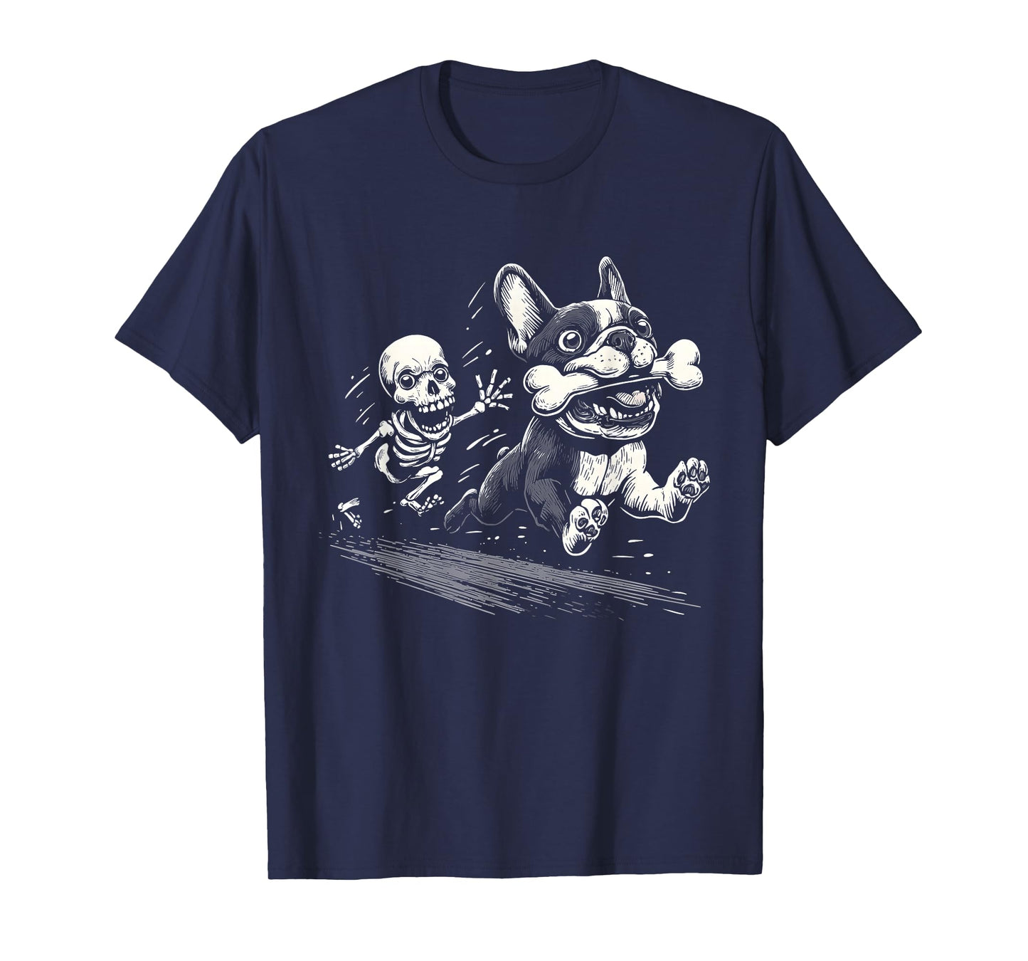 Skeleton Chasing French Bulldog T-Shirt