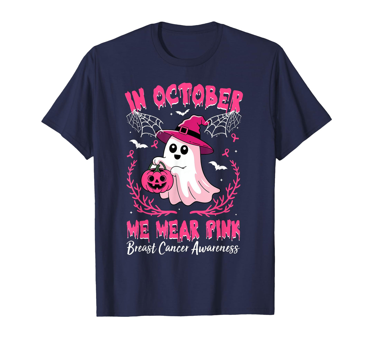 in October We Wear Pink Breast Cancer Awareness Halloween T-Shirt