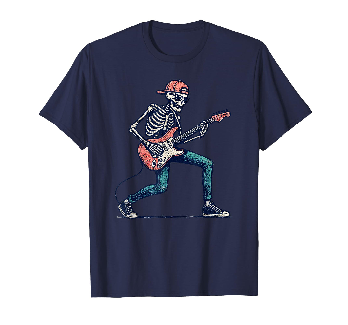 Vintage Halloween Skeleton Guitar Rock Funny Spooky Costume T-Shirt