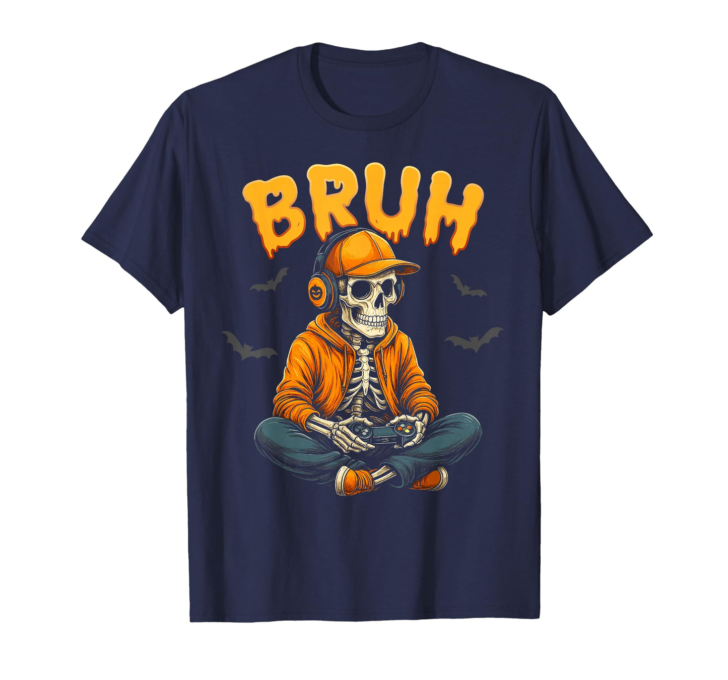 Bruh Skeleton Gamer Video Halloween Gaming Boys Men Kids T-Shirt