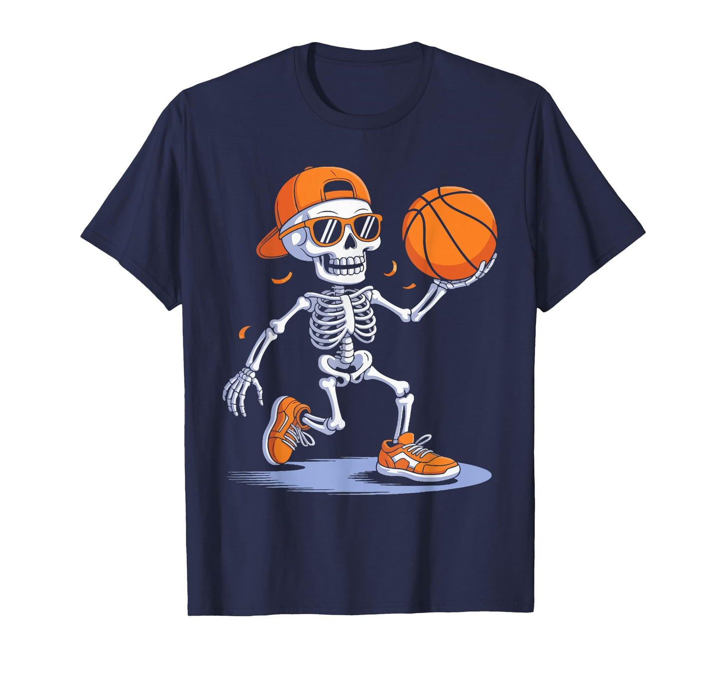 Halloween Skeleton Funny Basketball Teens Boys Men T-Shirt