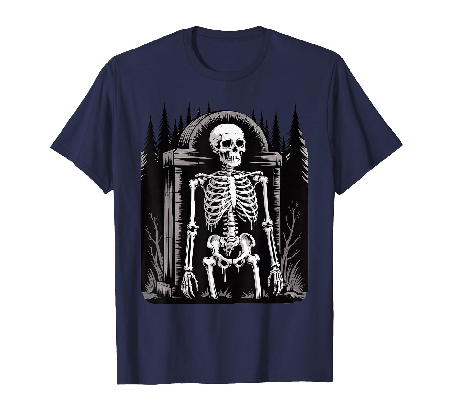 Skeleton in Haunted Forest Fantasy Horror Halloween T-Shirt