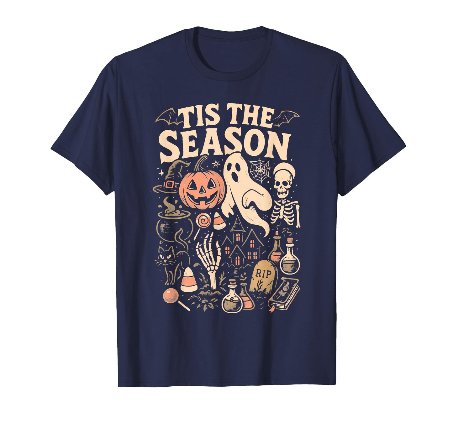 Halloween 'tis The Season Skeleton Pumpkin Ghost Halloween T-Shirt