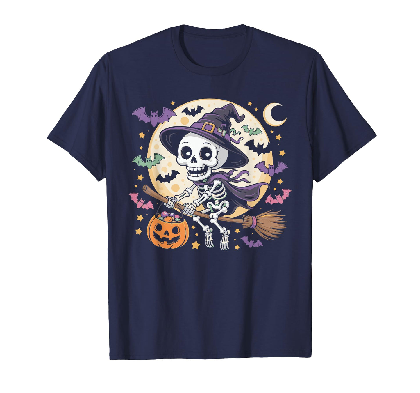 Skeleton Witch Hat Pumpkin Halloween Costume Men Women Kids T-Shirt