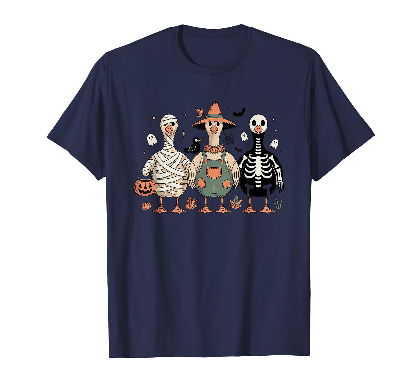 Retro Mummy Scarecrow Skeleton Duck Halloween Costume T-Shirt