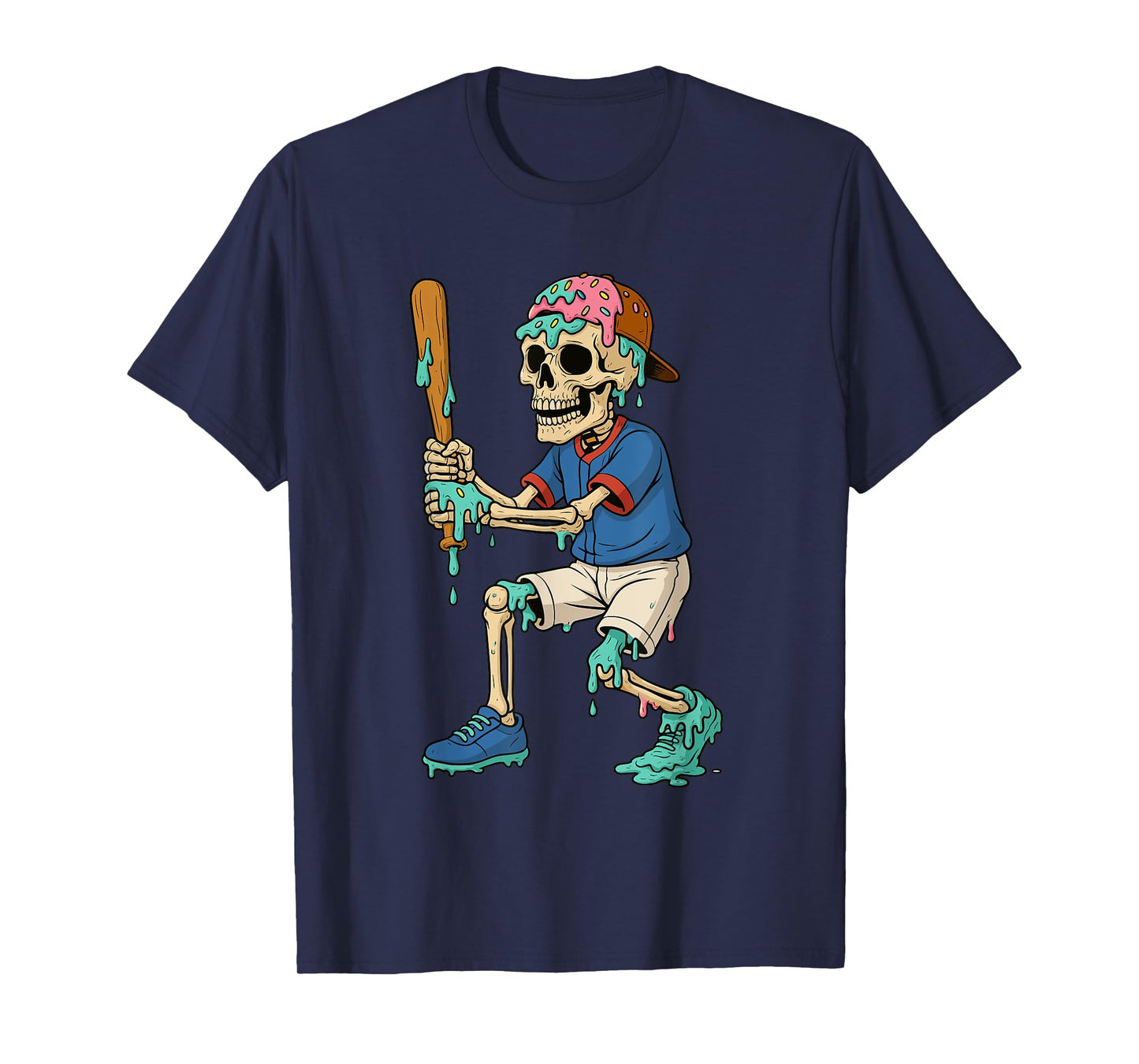 Funny Baseball Skeleton Ice Cream Drip Baseball Boys Youth T-Shirt