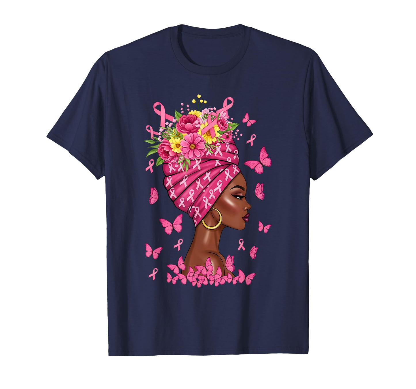 Breast Cancer Afro Girl Pink Ribbon Awareness Women T-Shirt