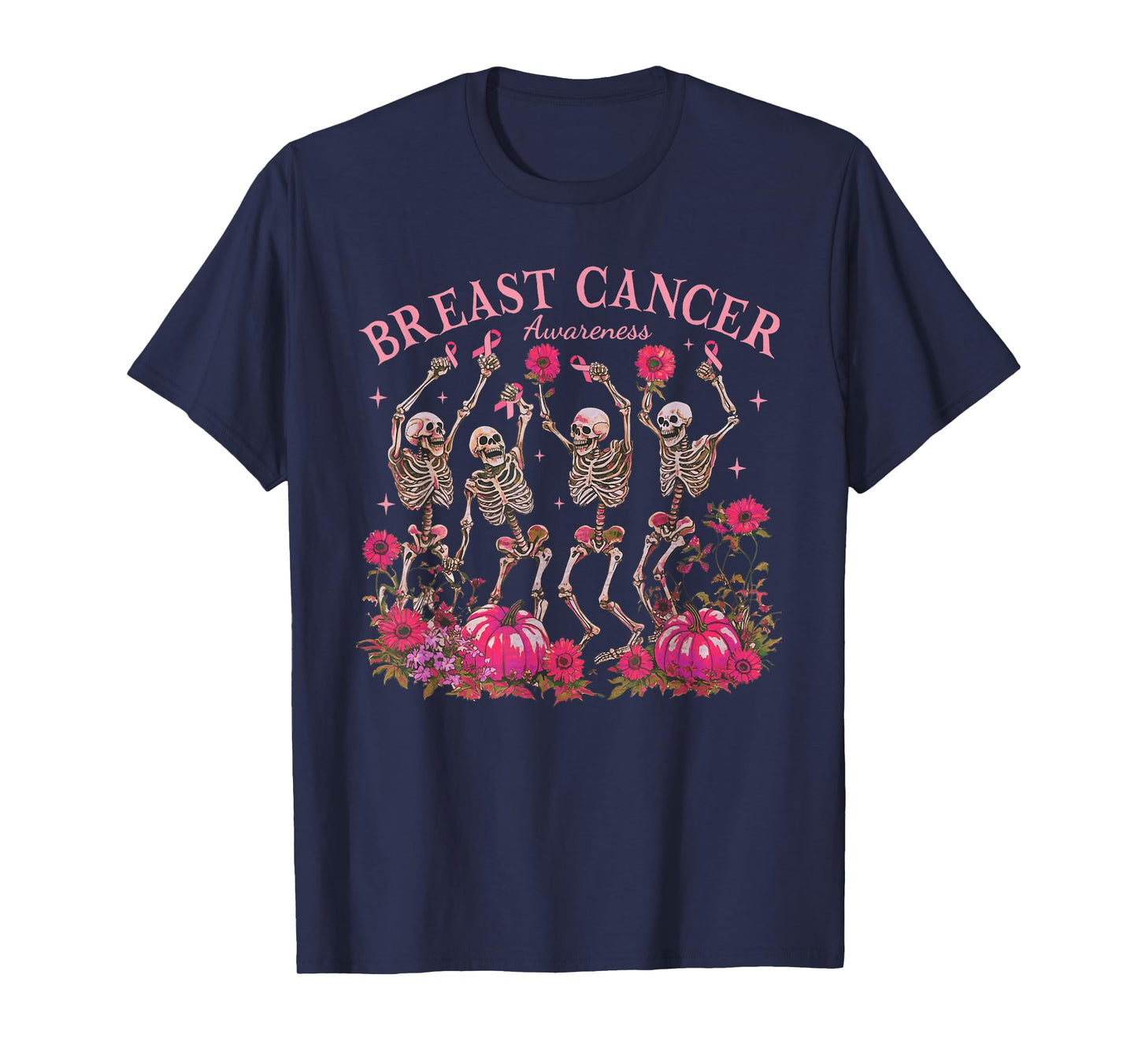Breast Cancer Awareness Dancing Skeleton Pumpkin Halloween T-Shirt