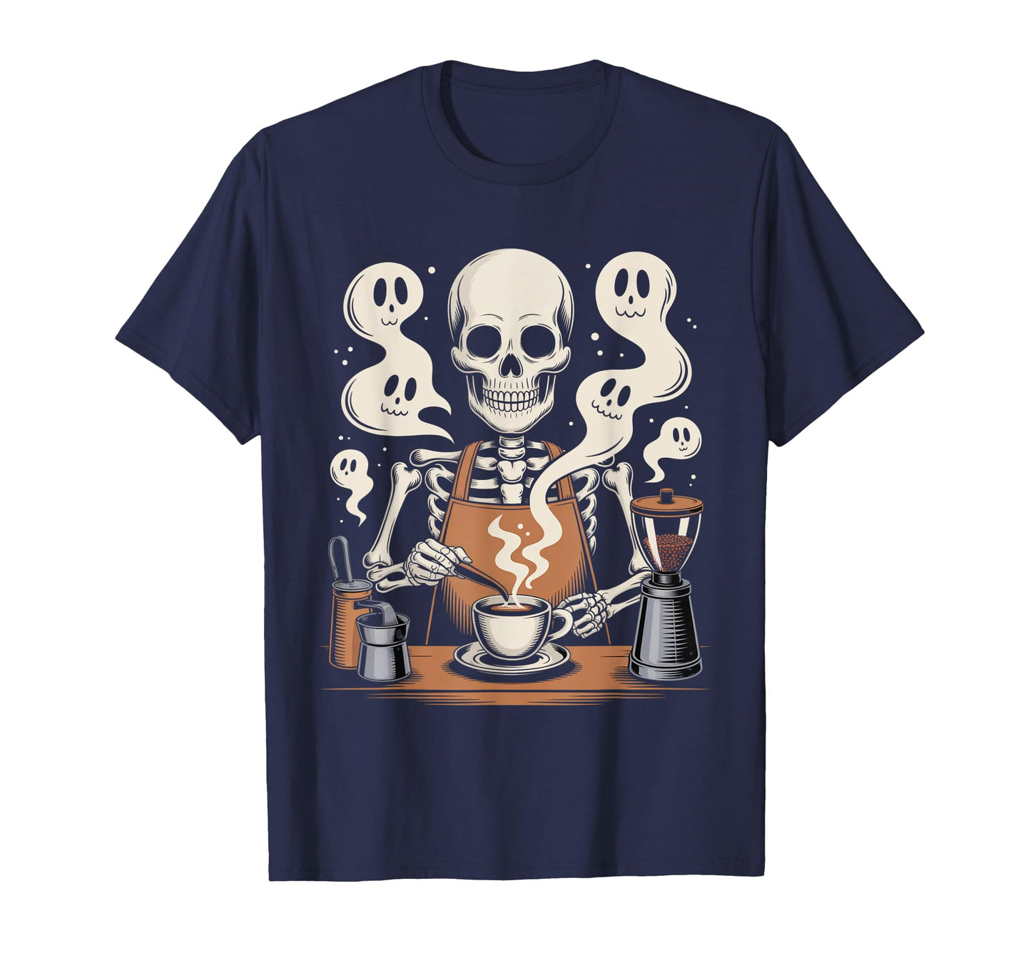 Barista Ghost Coffee Skeleton Spooky Halloween Coffee Maker T-Shirt