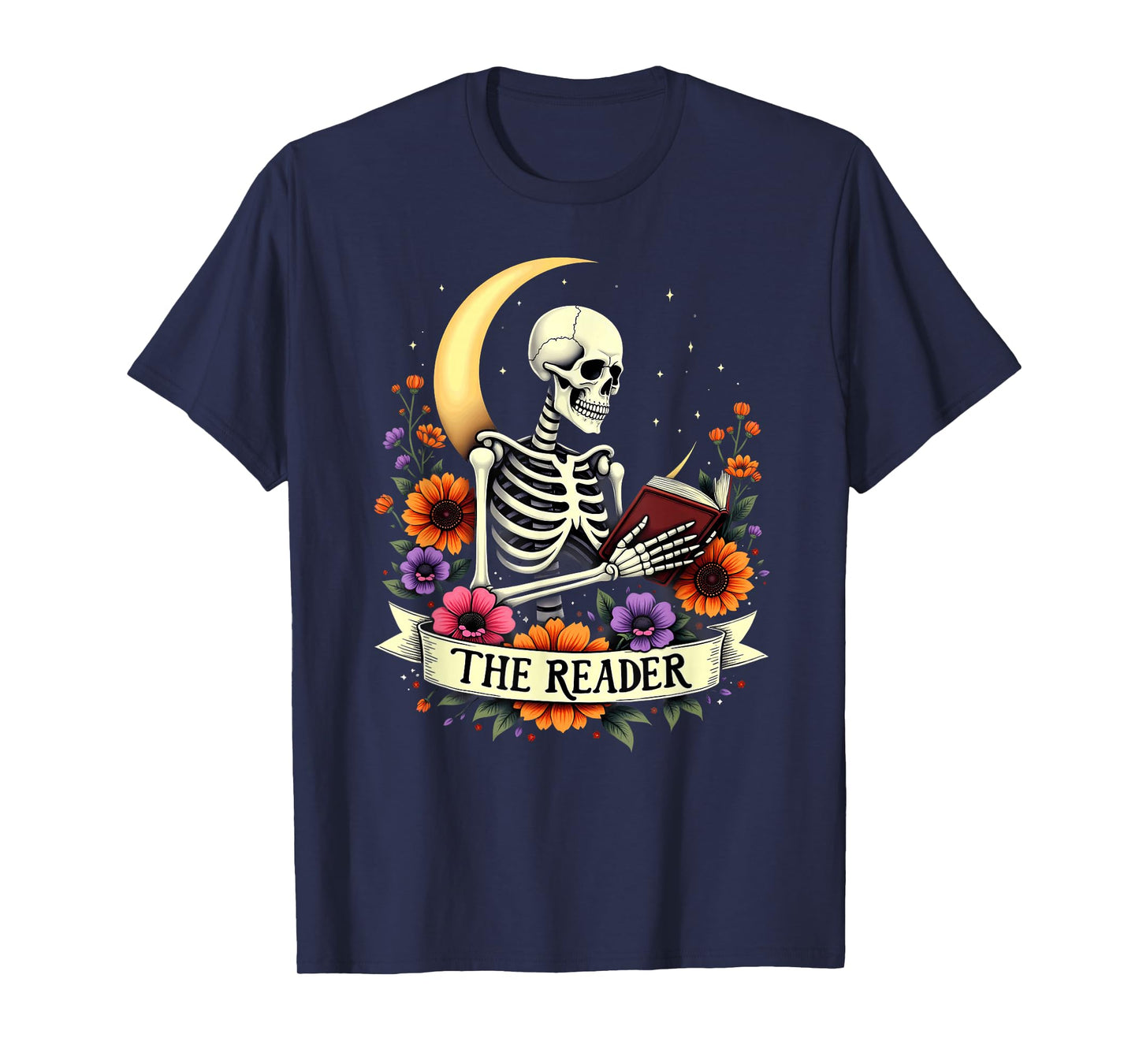 Tarot Card Skeleton Reading Book Librarian The Reader T-Shirt
