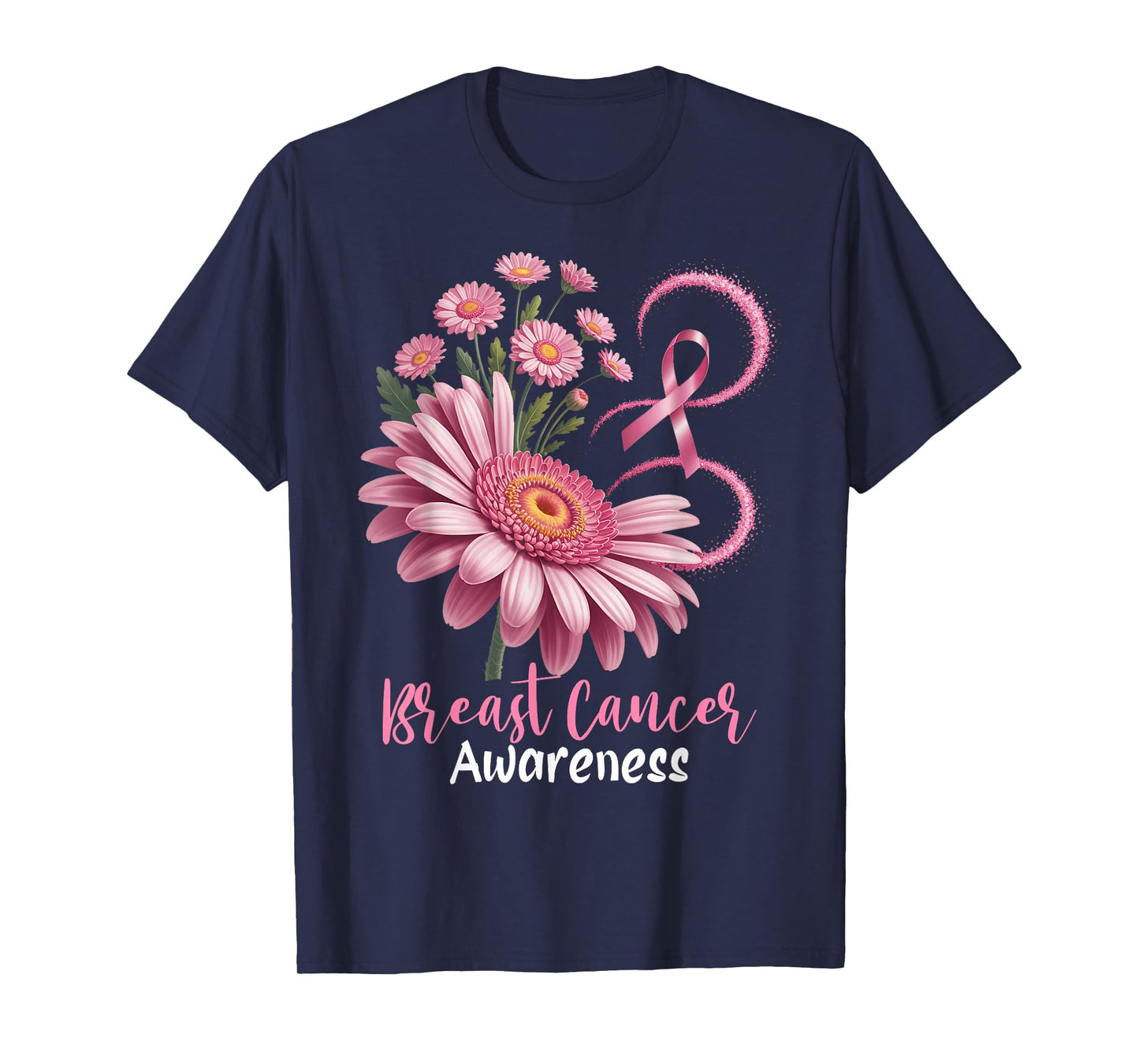 Pink Floral Ribbon Breast Cancer Awareness Faith Hope Love T-Shirt