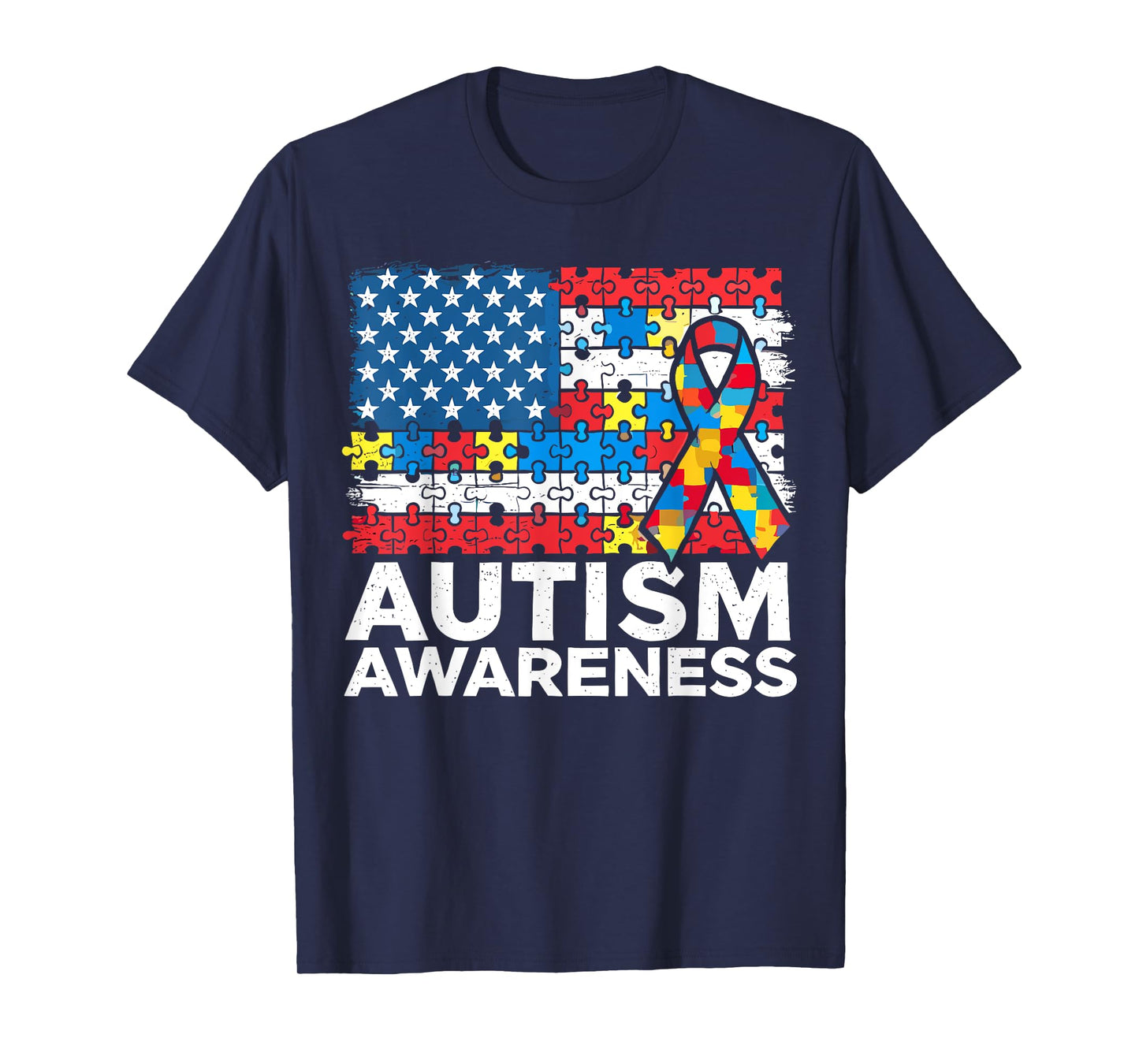 Autism Awareness Mom Dad USA flag Autism Awareness Month T-Shirt