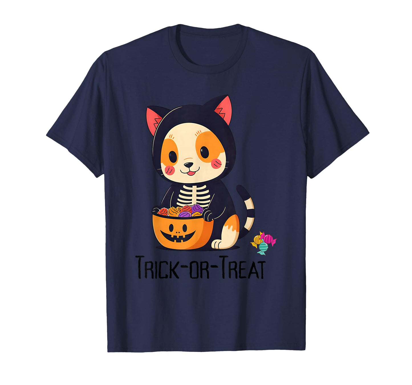 kuwaii Cute Kitten/cat in Skeleton Costume Trick or Treat T-Shirt