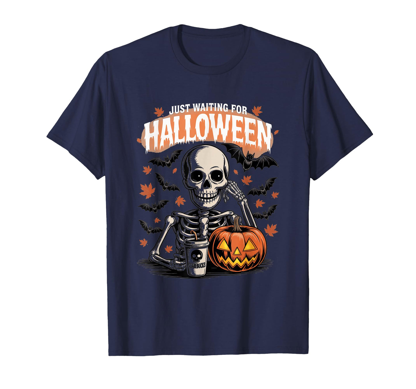 Just Waiting for Halloween Funny Skeleton Humor T-Shirt