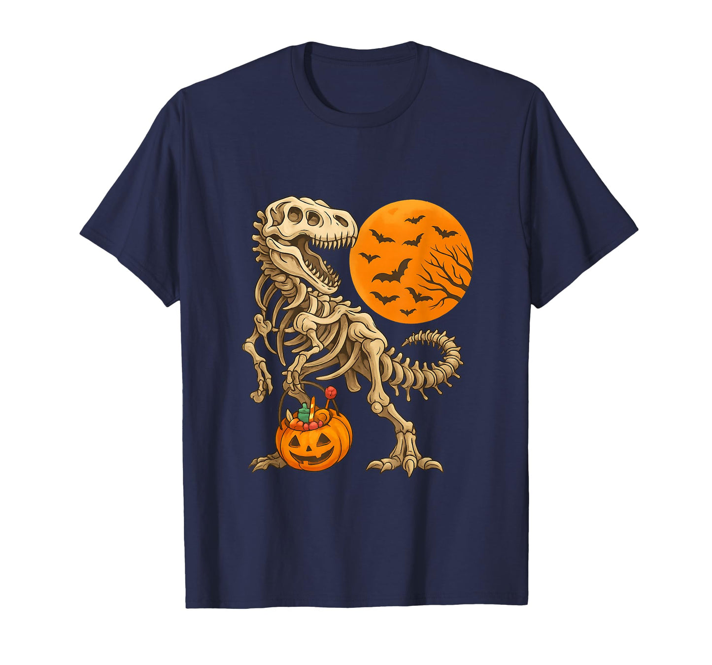 Halloween Boys Dinosaur Skeleton T Rex Scary Pumpkin Moon T-Shirt