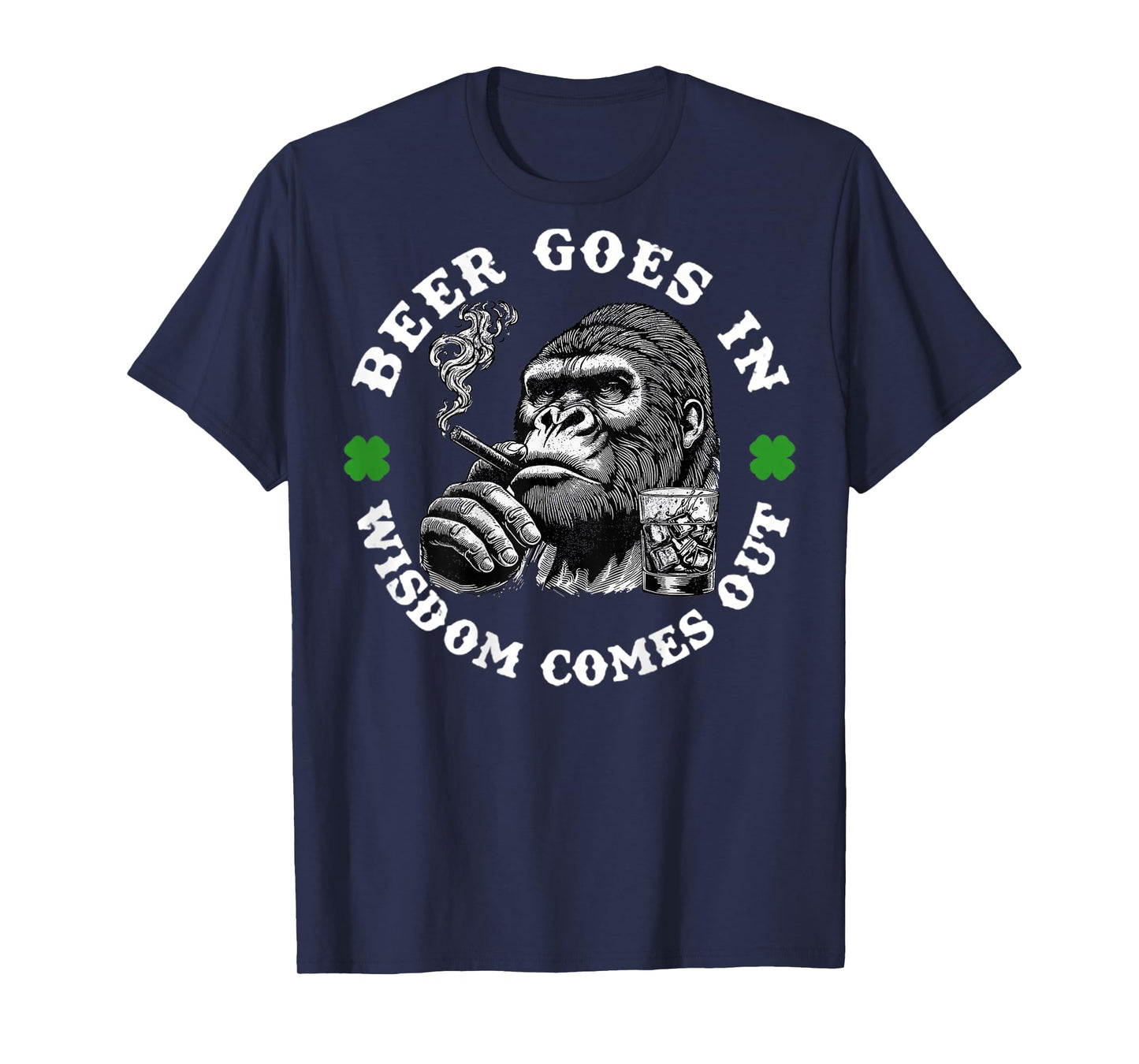 Beer Goes in Wisdom Comes Out Monkey (On Back) T-Shirt