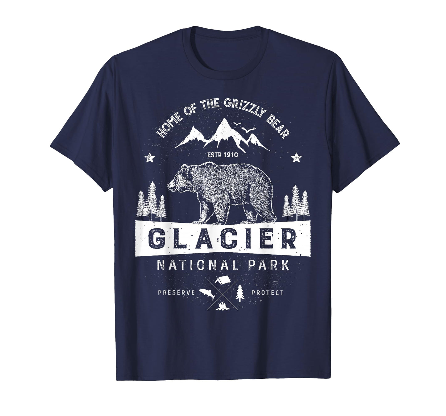Glacier National Park T Shirt Vintage Montana Bear Men Women T-Shirt