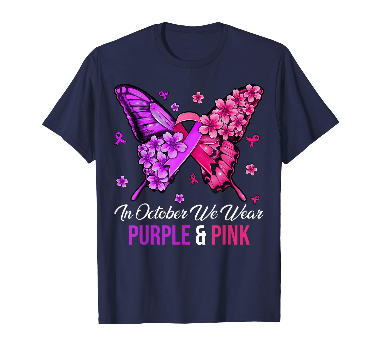 Breast Cancer And Domestic Violence Awareness Butterfly T-Shirt